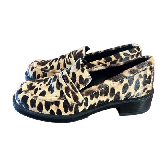 Stuart Weitzman Palmer Bold Penny Loafer Calf Hair Leopard Print NEW Size 7.5 - Picture 6 of 13